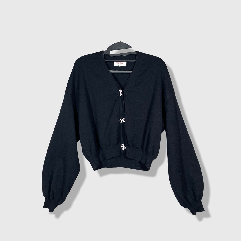 Diet Coke Girlie Cardigan Women S Black Coquette Bow Graphic Knit Sweater